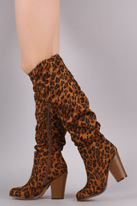 Slouchy Chunky Heeled Knee High Boots