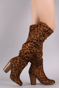 Slouchy Chunky Heeled Knee High Boots